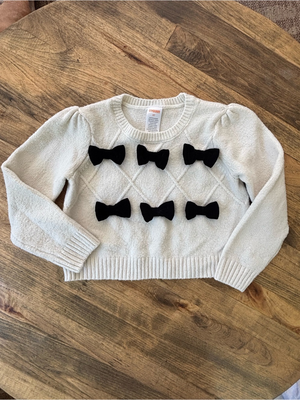 Girls Gymboree Chenille Cropped Sweater with Black Velvet Bows 5T